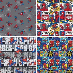 Spider-Man, Spiderman 100% Cotton Fabric Fat Quarter 5 Pcs Bundle Crafts, Quilting, Patchwork (Mosaic, Collage, Kawaii, Comic Strip, Box)