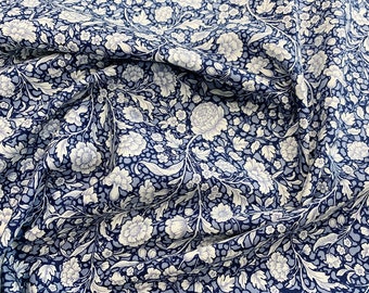 Rose & Hubble Navy White Small Floral Print Fabric Vintage Floral 100% Cotton Poplin Fabric for Crafts, Quilting, Dressmaking (CP0722)