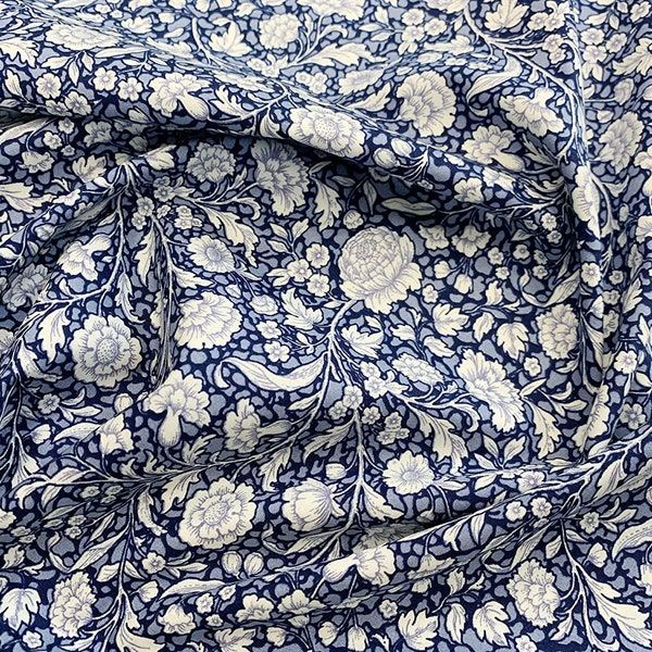 Rose & Hubble Navy White Small Floral Print Fabric Vintage Floral 100% Cotton Poplin Fabric for Crafts, Quilting, Dressmaking (CP0722)