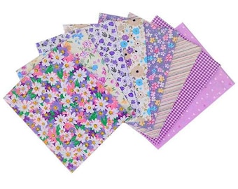 Telas CraftsFabrics, 8 piezas, surtidas, con estampado floral morado, 100 % algodón, precortadas, para acolchado, tejido estampado