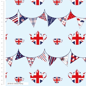 Tissu en coton Happy and Glorious Crafts, 110 cm de large Couronnement, fête de rue, banderoles, timbres de taxi de bus londonien, couronne pour objets commémoratifs