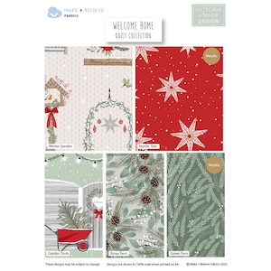Benvenuti a casa – Pacchetto scampoli di grasso in cotone biologico Victoria Louise - Pacchetto da 5 scampoli di grasso in cotone 100% per quilting e lavori manuali