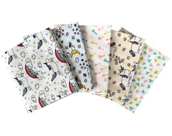 Unicórnio mágico Fat Quarters 5 peças 100% algodão infantil pacote de tecido artesanal acolchoado, patchwork, costura, berçário (2730-00)