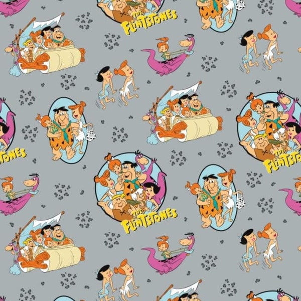 Flintstones Family Pebbles Cartoon Characters Cotton Grey 100% Cotton, Genuine Licensed Fabric Ideal for Crafts, Quilting, Sewing
