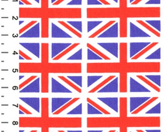 May include: A grid of twelve miniature Union Jack flags, each with a red cross and diagonal stripes on a blue background. The flags are arranged in a 3x4 pattern, with a centimeter ruler along the left side.