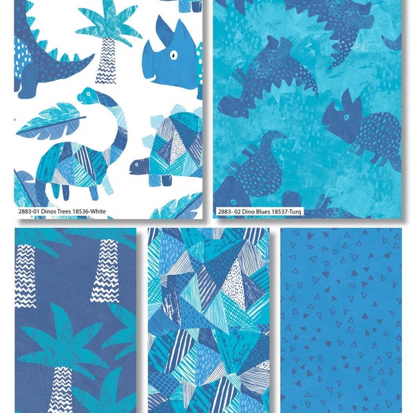 The Craft Cotton Co Dino Blues Fabric by Metre/Half Metre/Fat Quarter 44'' Wide 100% Cotton Kid's Nursery Cotton Fabric for Quilting, Sewing