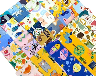 CraftsFabrics 36pcs Pre-Cut Cartoon Animal & Floral Printed Jelly Rolls Strips 100% Cotton for Quilting, Sewing, Crafts, Patchwork