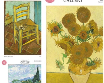The National Gallery Vincent Van Gogh Sunflowers Chair A Wheatfield Fabric Panel 44'' Wide 100% Organic Cotton Craft Fabric