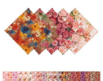 CraftsFabrics Bloom Brush 40Pcs Charm Pack 100% Cotton 5″x5″ Pre-Cut Fabric for Quilting, Sewing, Arts & Crafts, Patchwork