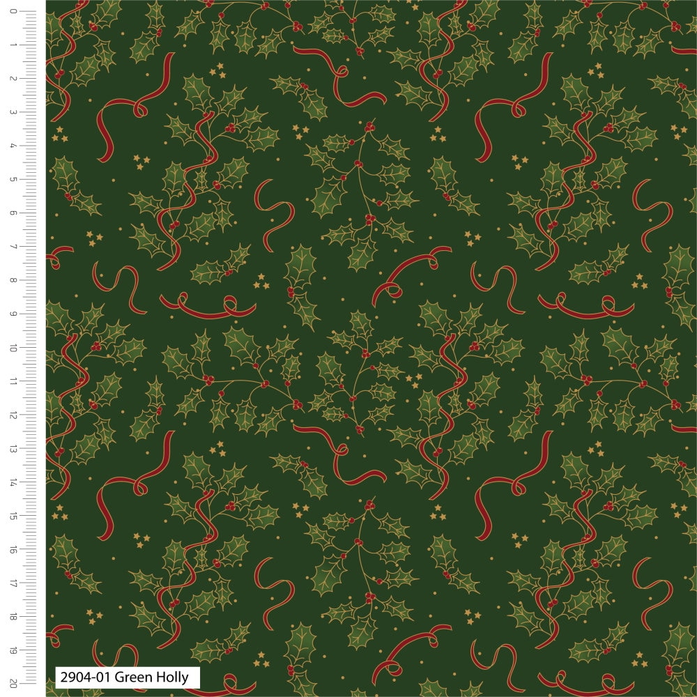 Tessuto Natalizio Verde Con Oro Metallizzato - John Louden - Fat Quarter