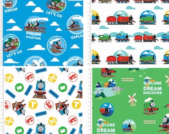Tecido The Craft Cotton Co Explorers Thomas & Friends, vendido por metro, meio metro ou em retalhos (Fat Quarters), 100% algodão, ideal para artesanato e patchwork infantil.