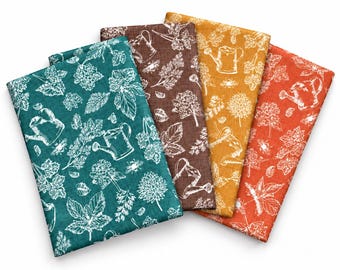 Herb Garden by Susan Wheeler 100% Cotton 45x55cm Wide 4Pcs Fat Quarters Fabric Bundle for Crafting, Quilting, Home Décor