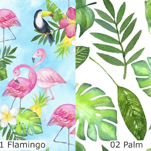 The Craft Cotton Co - Tropical Green Palm Leaves Fabric by Metre/Half Metre/Fat Quarter Flamingo Fabric 100% Cotton Craft Quilting Fabric