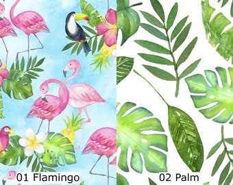 The Craft Cotton Co - Tropical Green Palm Leaves Fabric by Metre/Half Metre/Fat Quarter Flamingo Fabric 100% Cotton Craft Quilting Fabric