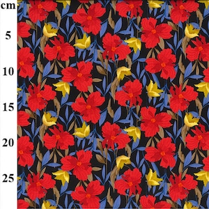 Rose & Hubble Fabrics Red Flowers Floral Fabric Craft Fabric Material 100% Cotton Quilting, Children&#39;s Dressmaking (CP0956)