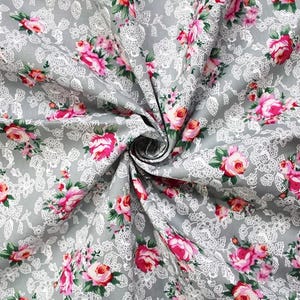 Little Johnny Floral Cotton Poplin Grey 100% Cotton 148cm Wide Digitally Printed Fabric for Crafting, Sewing, Patchwork, Dressmaking