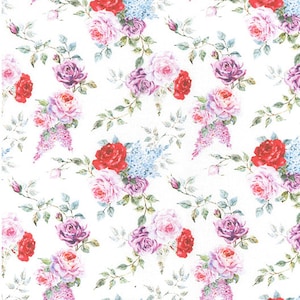 Rose & Hubble Vintage Floral Background Digital Cotton Print 100% Cotton Fabric 60&#39;&#39; Extra Wide Children Craft Fabric Material for Quilting
