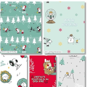 Snoopy Peanut Snowflakes Wreaths Jingles Chestnuts Winter Wonderland Christmas Cotton Fabric Kid&#39;s Fabric for Quilting, Sewing, Dressmaking