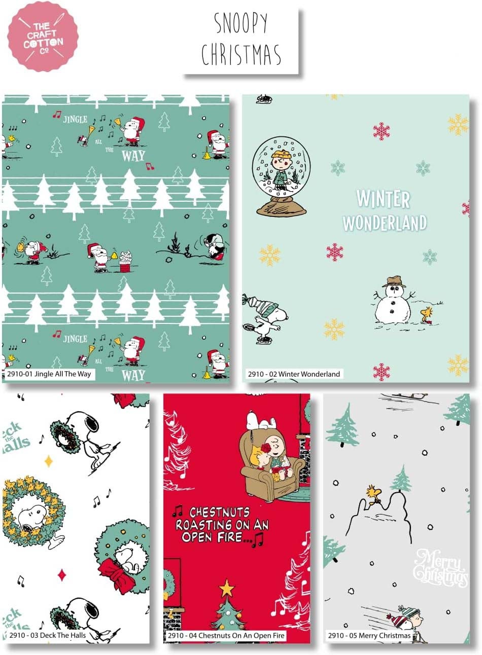 Snoopy Peanut Snowflakes Wreaths Jingles Chestnuts Winter Wonderland Christmas Cotton Fabric Kid's Fabric for Quilting, Sewing, Dressmaking