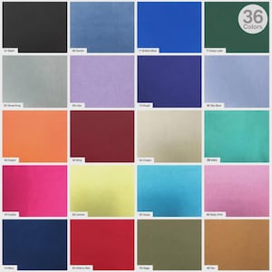 Puede incluir: Una carta de colores con 36 colores diferentes, cada uno mostrado en un cuadrado. Los colores van desde el negro, el denim y el azul brillante hasta el melocotón, el vino y el fucsia. La carta incluye una variedad de tonos, con etiquetas como "Azul cielo" y "Rosa bebé."