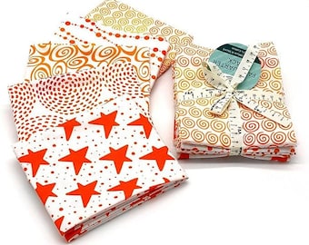 CraftsFabrics Heart & Love Orange Printed Fat Quarters Bundle of 5 Fabrics 100% Cotton. Ideal for Crafts, Patchwork and Dressmaking