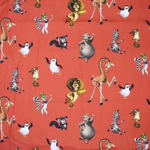 Little Johnny Madagascar personnages de dessins animés sous licence 140 cm de large 100 % coton tissu artisanal pour enfants pour travaux manuels, couture