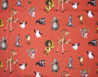 Little Johnny Madagascar Cartoon Characters Licensed 140cm wide 100% Cotton Fabric Children's Craft Fabric Material for Crafts, Dressmaking