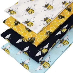 Rose & Hubble Bees and Honeycomb Fat Quarters Bundle Fabric, Pack of 4, 100% Cotton, 46cm x 56 cm, Ideal for Quilting, Crafting