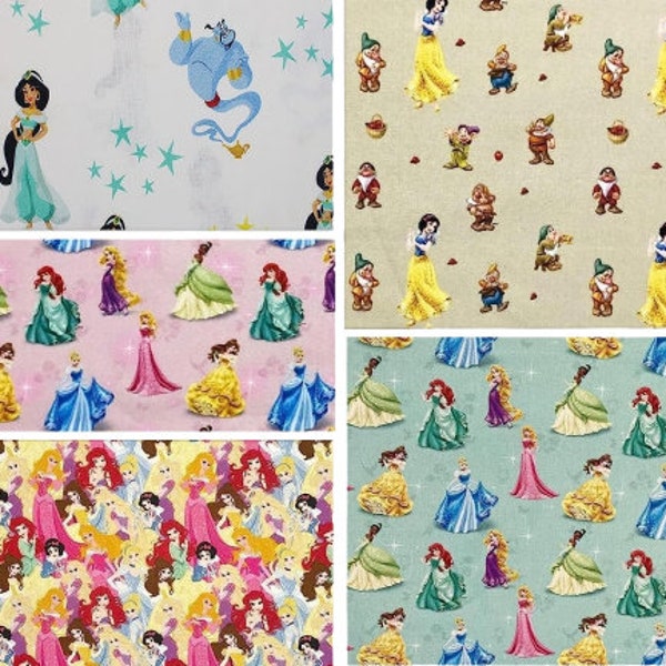 Crafty By Chatham Glyn Disney Princess Fabric by Metre/Half Metre/Fat Quarter 140cm wide 100% Cotton Children's Girls Dressmaking Fabric