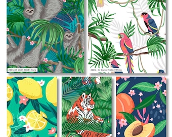 Tessuto The Craft Cotton Co Gone Wild, larghezza 112 cm, 100% cotone, con motivo animali della giungla. Tessuto per bambini, ideale per lavori creativi e quilting.