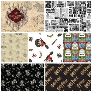 Harry Potter-stof per meter/halve meter The Daily Prophet-krant/Marauders-kaart/Hogwarts Black/Golden Snitch 100% katoenen quiltstof