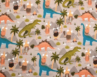 Craft Cotton Co. 100% Cotton Gnomes and Dino Fabric 110cm Wide Fabric for Crafting, Sewing, Quilting, Home Decor