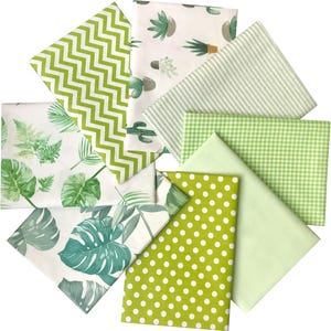 CraftsFabrics Foglie estive verdi Piante di cactus 8 pezzi Fat Quarter 100% cotone 50 x 40 cm di larghezza Per artigianato, quilting, patchwork, artigianato per bambini