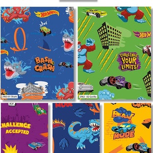 Craft Cotton company Creatures Hot Wheels Baumwollstoff Meterware/Fat Quarter 112 cm breit 100% Baumwolle Kinder- Quilting Kindergarten Stoff