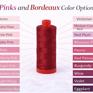 Linha de algodão Aurifil Mako, cor sólida, 12wt, 100% algodão egípcio mercerizado de fibra longa, 356 jardas (328 m) - tons de rosa e bordô