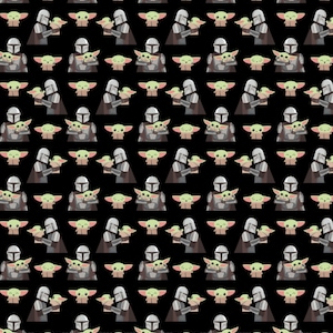 Star Wars He Comes With Me Mandalorian Cotton Fabric 112cm wide 100% Cotton Genuine Licensed Fabric for Crafts, Quilting, Kid&#39;s Sewing