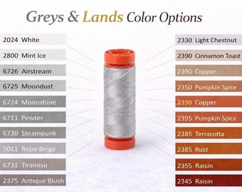 Aurifil 50wt Thread Small Spool 100% Egyptian Cotton (220 Yards/200 Meters) - Greys & Lands