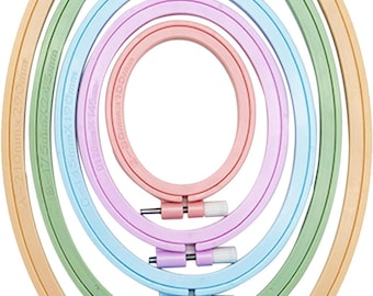 May include: Set of five embroidery hoops in pastel colors, with diameters of 210mm, 175mm, 145mm, 120mm, and 145mm.