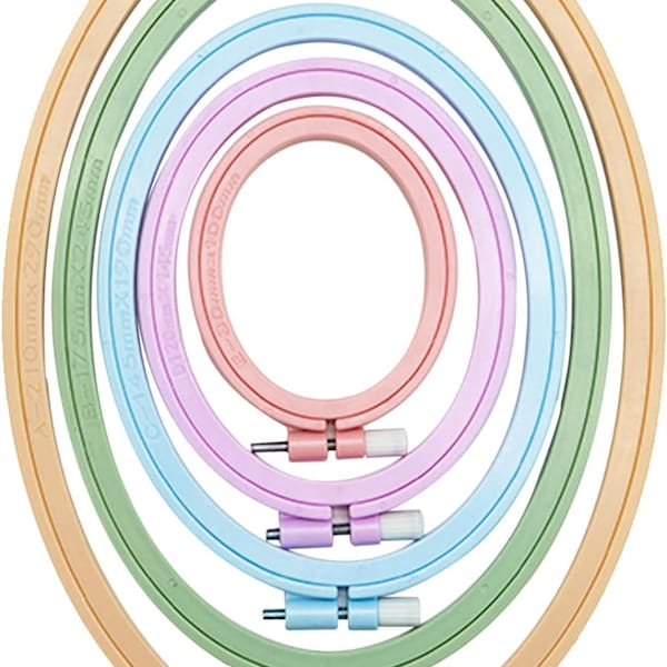 Aros de bordado ovalados, juego de 5 uds, anillo de aro de punto de cruz circular de plástico, marco de bordado y marco de puntada Coss, para bordado y costura