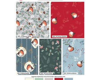 Little Red Robin 100% Cotton 5Pcs Fat Quarter 18"x22" (45x55cm) Wide Ideal for Crafting, Quilting, Sewing, Patchwork, Home Décor