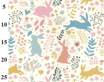 Rose & Hubble Easter Polycotton Fabric, Bunnies/Rabbits/Spring/Floral Fabric 112cm wide Craft Fabric Material