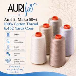 Aurifil Mako 50 gew.% 100% katoenen draad, kegelzandsteen van 6.452 meter, perfect voor hand- en machinaal quilten, hand- en machinaal patchwork MK50CO