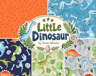 Little Dinosaur by Susan Wheeler 100% Cotton 112cm Wide Quilting Fabric for Crafting, Quilting, Home Décor