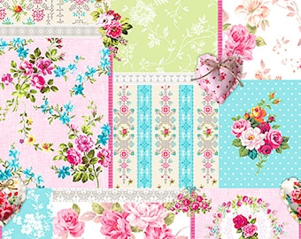 Little Johnny - Patchwork floral numérique en coton, 59 pouces de large, 100 % coton (idéal pour l'artisanat, la courtepointe, le patchwork, la couture, la couture)