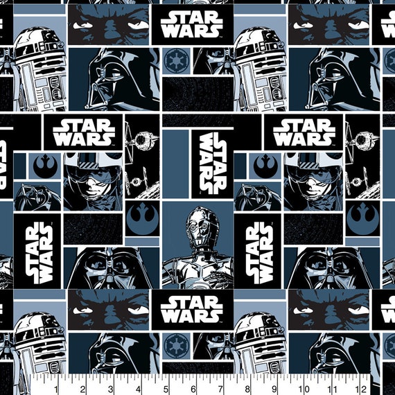Star Wars Blocks Darth Vader Character Navy Background 100% Cotton Fabric Ideal for Crafting Fancy Dresses Table Cloths Children's Fabric
