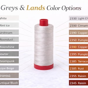 Aurifil Mako Cotton Thread Solid 12wt 100% Long Staple Mercerized Egyptian Cotton 356yds Threads - Greys & Lands