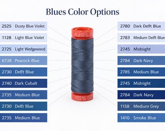 Aurifil 50wt Thread Small Spool 100% Egyptian Cotton (220 Yards/200 Meters) - Blues