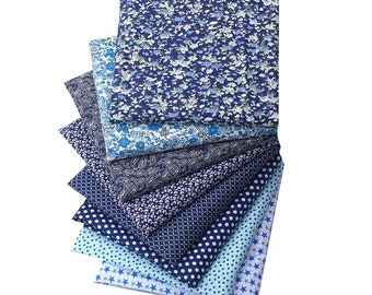 CraftsFabrics Große 8-teilige Stoffquadrate aus blau bedruckter Baumwolle, 50 x 50 cm (20" x 20"), geeignet für Quilten, Scrapbooking, Nähen, Kunsthandwerk)