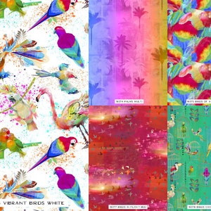 3 Wishes Fabric Tropicolor Birds Parrots Fabric by Connie Haley 100% Cotton Craft Fabric Material Children&#39;s Quilting, Patchwork, Sewing