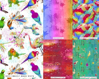 3 Wishes Fabric Tropicolor Birds Parrots Fabric by Connie Haley 100% Cotton Craft Fabric Material Children's Quilting, Patchwork, Sewing
